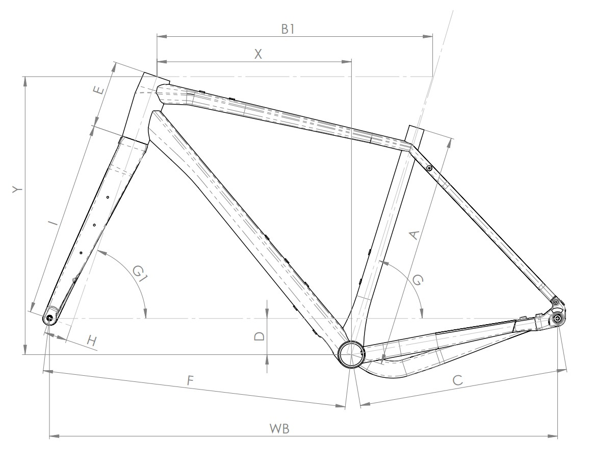 Geometriezeichnung Bianchi Arcadex AL mit Stack, Reach und Rahmenmaßen