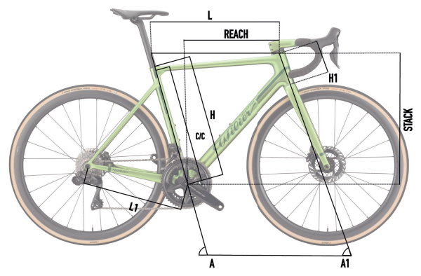 Geometriezeichnung Wilier Verticale SLR mit Stack, Reach und Rahmenmaßen
